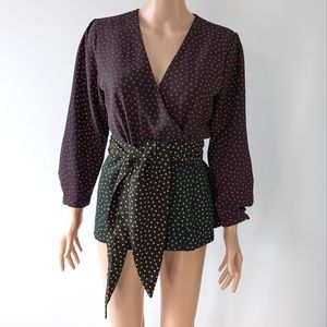 Zara polka dot multi color wrap top with tie crepe